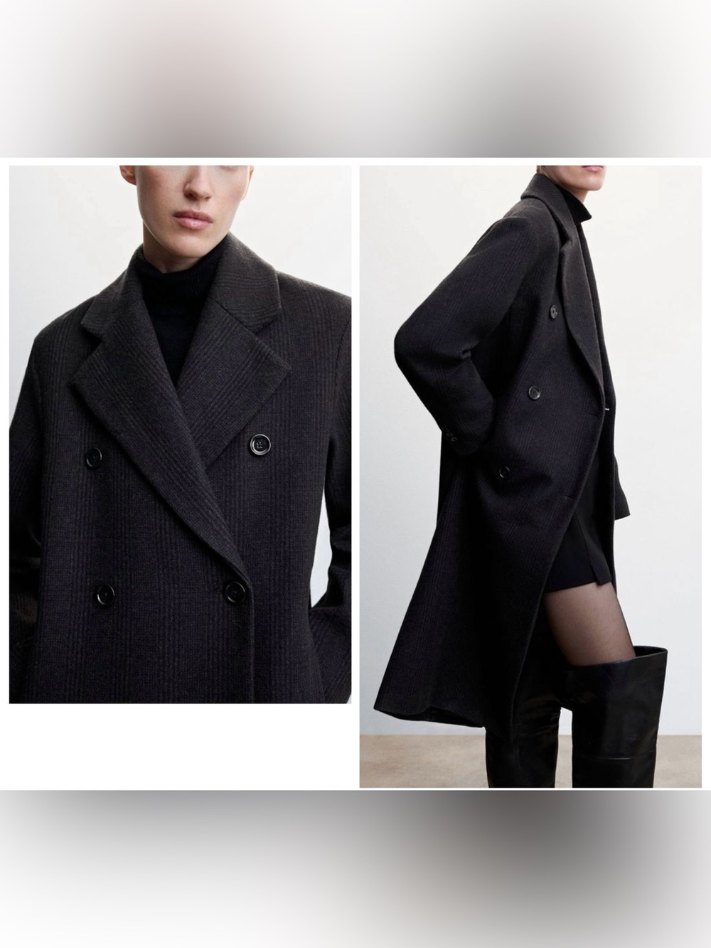 MANGO Double Breasted Pinstripe Long Wool Blend Coat Navy Dark Grey Women’s XXL